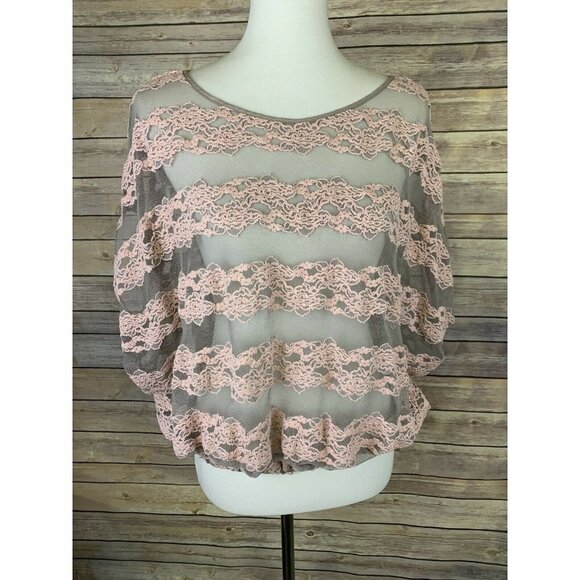 Free People XS Sheer Lace Top Balloon Style Gray - Picture 1 of 10